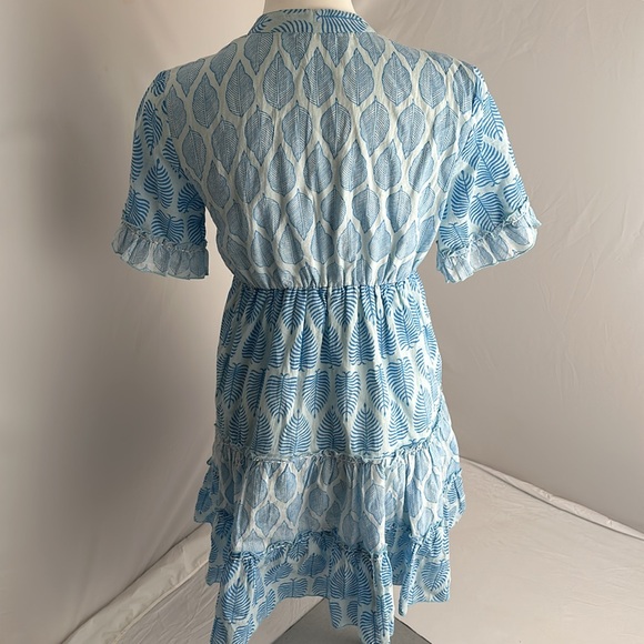 Debbie Katz Sana blue and white boho resort wear mini dress - Picture 3 of 15